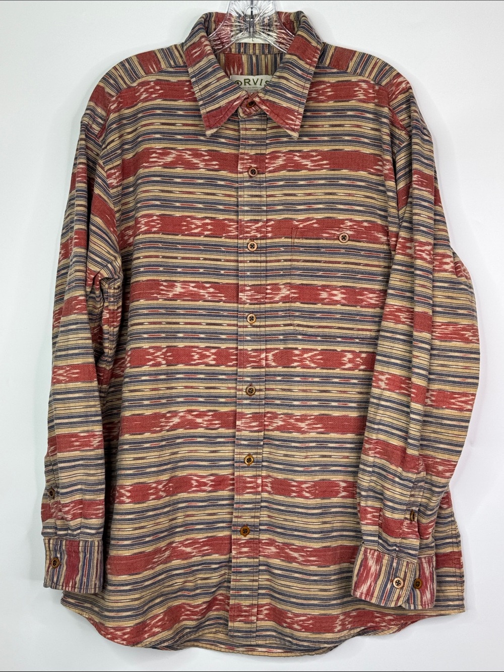Orvis Southwestern Red Long Sleeve Button Up Shirt Size Large